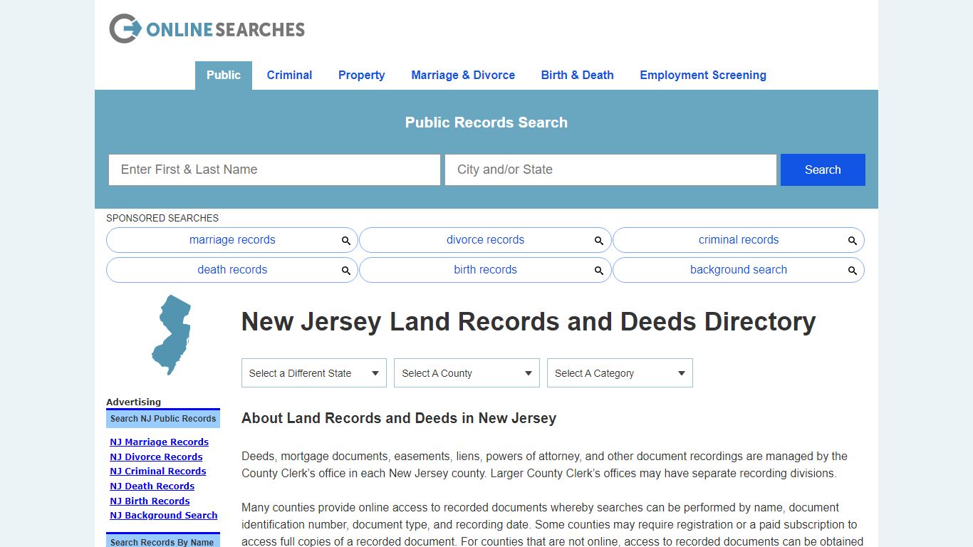 New Jersey Land Records and Deeds Directory - OnlineSearches.com